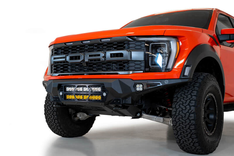 Ford Raptor Bumper - Front - Addictive Desert Designs - Bomber Front Bumper w/ Dual 20IN LED Mounts - Hammer Black with Satin Black Panels - `21-`27